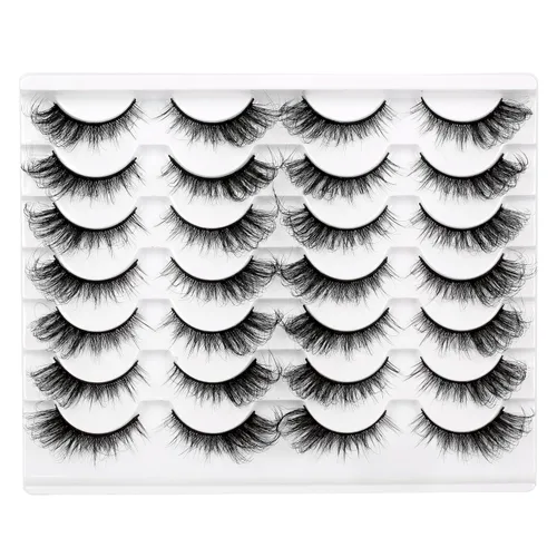 Miniatura 30 de Medias pestañas postizas con banda transparente, finas, estilo ojo de gato, naturales, cortas, pequeñas, acento 3/4, de visón sintético, tiras