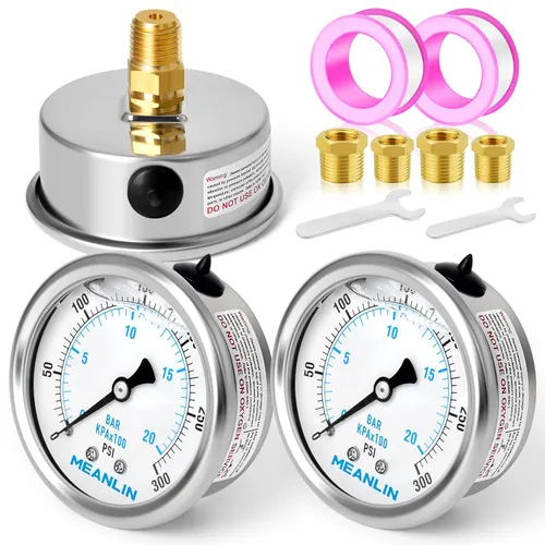 Miniatura 87 de MEANLIN MEASURE - Manómetro de acero inoxidable, relleno de líquido, esfera con cara de 2.5 pulgadas, NPT de 1/4 de pulgada, agua, aceite y gas