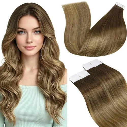 Miniatura 36 de LaaVoo Extensiones adhesivas de cabello humano real, color negro azabache, extensiones de cabello humano liso y sedoso, 10 pulgadas, 20