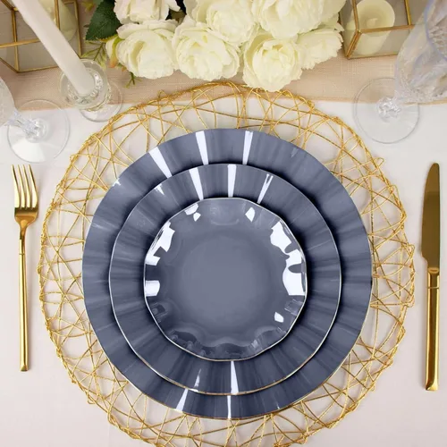Miniatura 50 de Efavormart - Platos de cena de 11 pulgadas – Juego de 10 platos desechables redondos de plástico negro con borde dorado rizado – Vajilla elegante