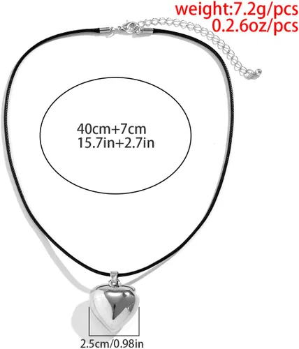 Miniatura 2 de Gargantilla de corazón grueso y hinchado, colgante de corazón grande, cadena de terciopelo ajustable, collares de corazón para mujeres