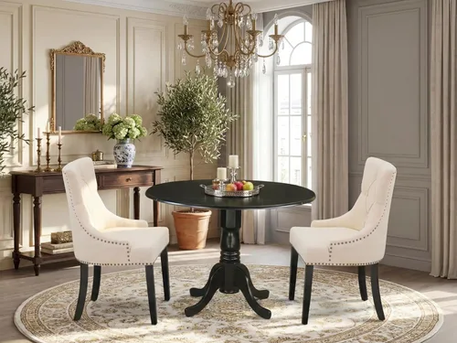Miniatura 2 de East West Furniture DLFR5-BLK-02 - Juego de mesa de comedor moderno de 5 piezas, incluye una mesa redonda de madera con gotas y 4 sillas tapizadas