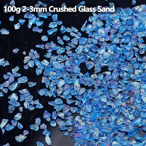 Miniatura 4 de Chips de vidrio triturado irregulares, 3.53 onzas de piedras metálicas gruesas con purpurina para arte de uñas, relleno de molde de resina, Zafiro AB