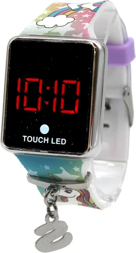 Accutime Skechers - Reloj de cuarzo táctil digital multicolor con pantalla digital roja correa de silicona gráfica multicolor y dije colgante para