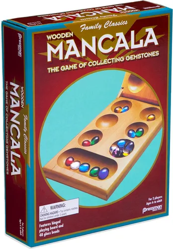 Miniatura 5 de Pressman Juego de Mesa Mancala Divertido juego clásico para adultos y niños Incluye 48 piedras de Mancala de vidrio y tablero de juego de madera