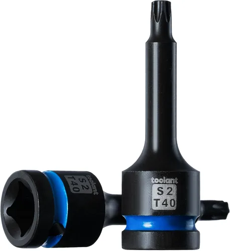 toolant Torx T40 - Juego de 2 llaves de vaso de impacto S2 de acero de 1/2 pulgada, puntas largas de alto impacto, juego de llaves profesionales y
