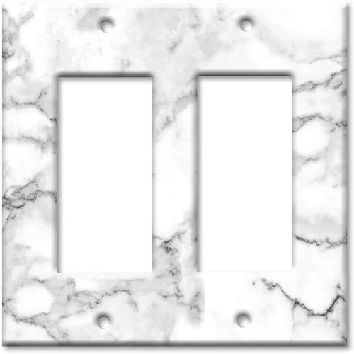 Miniatura 11 de Art Plates - Placa de interruptor de combinación de 2 bandas con 1 palanca y 1 toma de corriente - Mármol blanco y gris - Impresión de granito