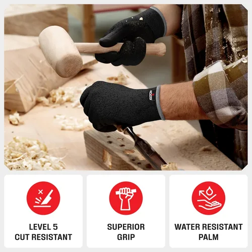 Miniatura 3 de NoCry Guantes de trabajo resistentes a cortes profesionales para hombres y mujeres con agarre firme y palmas impermeables — Puntas táctiles y pulgar