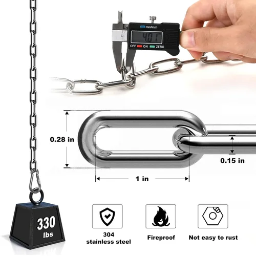 Miniatura 2 de Cadena de eslabones de acero inoxidable de 5/32 pulgadas, cadena de bobina resistente de eslabones de acero inoxidable 304 con mosquetón, 2 cadenas