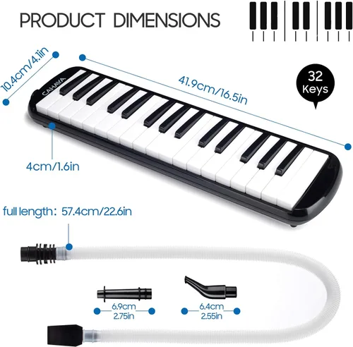 Miniatura 4 de CAHAYA Melódica 32 Teclas Boquilla de Tubos Dobles Piano de Aire Teclado Instrumento Musical con Bolsa de Transporte 32 Teclas, Negro, CY0050-1