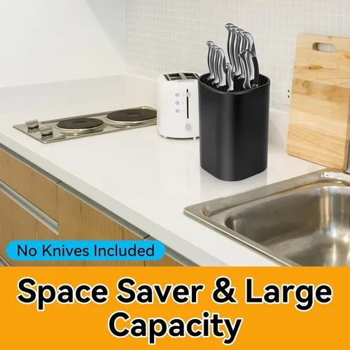 Miniatura 7 de Ninonly Bloque de cuchillos sin cuchillos 2 en 1 universal cuadrado para cocina con ranura para tijeras, ahorro de espacio, almacenamiento de Negro
