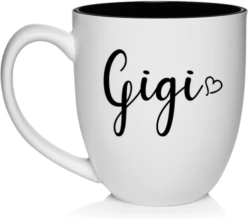 Gigi - Taza de café de cerámica con corazón, regalo para ella, hermana, mujer, día de los abuelos, familia, amiga, anuncio de embarazo, día de la