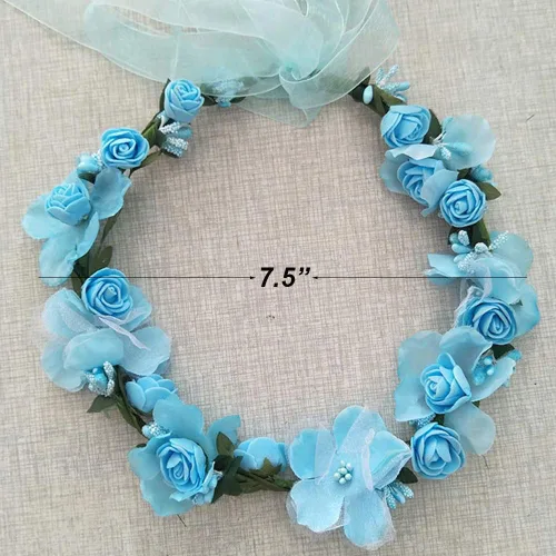 Miniatura 6 de WLBON 2 diademas de flores con corona de rosas y hojas florales, bandas para el cabello, diadema para mujer, Navidad, boda, Halloween, festival