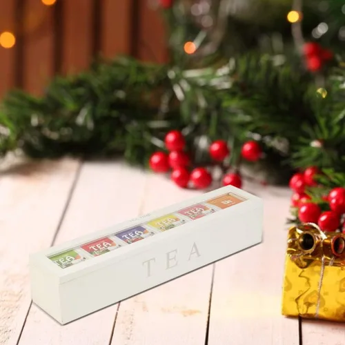 Miniatura 4 de AYNEFY Organizador de almacenamiento de caja de té, caja de almacenamiento de té con 5 ranuras, caja de almacenamiento de té, organizador de caja