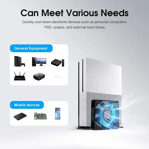 Miniatura 7 de ELUTENG Ventilador de 4.724 in con 3 velocidades 5 V USB alimentado por USB 1500PRM Gaming PC Refrigeración portátil adecuado para tableta, receptor