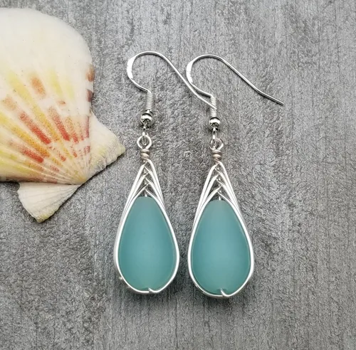 Miniatura 19 de Yinahawaii Handmade Sea Glass Earrings, Hawaiian Jewelry, Wire Braided Earrings Teardrop Earrings, Beach Jewelry Sea Glass Jewelry For Women Cobalt