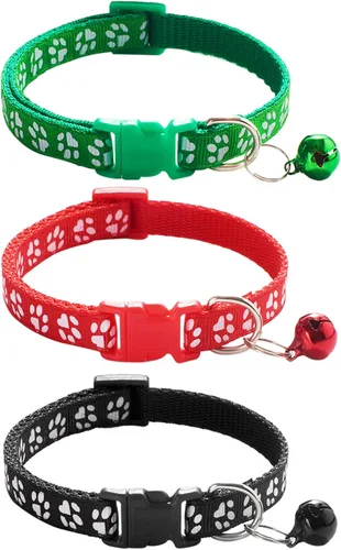 Miniatura 7 de Jecikelon 6 collares ajustables para cachorros, collar de poliéster para gatos con campana, collar básico para perros pequeños (S, pata 1)