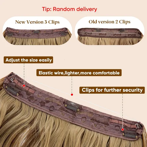 Miniatura 4 de SARLA Extensión de Cabello con Alambre Invisible con 3 Clips Pieza de Cabello Sintética Corta de Ondas de Playa Diadema Transparente Ajustable