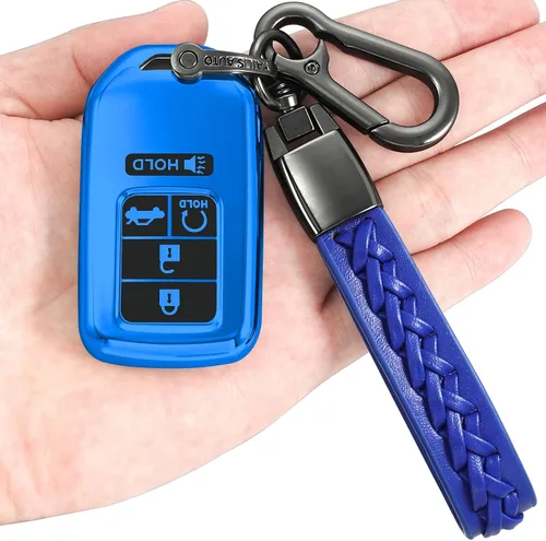 Kirsnda Funda para llavero Honda, con llavero, TPU suave para proteger la carcasa de la llave del coche, compatible con Civic Accord Pilot CR-V Azul