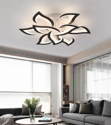 Miniatura 8 de MEIXISUE Lámpara de techo moderna con flor LED en negro, accesorios de iluminación de techo montados con control remoto para sala de estar
