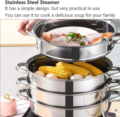 Miniatura 7 de Olla de acero inoxidable para albóndigas vegetales, olla de vapor multifuncional de 4 niveles para cocinar, diámetro de 11.0 in, juego de brillo