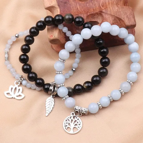 Miniatura 3 de UEUC - Pulseras Reiki, apilables, de piedras curativas, cristales, con dije del árbol de la vida, yoga y hoja de loto, contra la ansiedad
