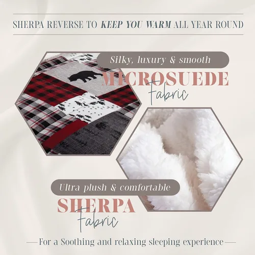 Miniatura 4 de Elegant Comfort Edredón Sherpa de 2 Piezas Winter Lodge-Patch, Suave, Acogedor y de Calidad Duradera, Peso Pesado Reversible Alternativo al Plumón