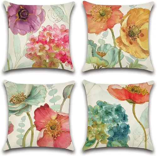 Miniatura 10 de Artscope Juego de 4 fundas de almohada impermeables de 12 x 20 pulgadas, con patrón de hortensias y loto, perfectas para exteriores, patio, jardín