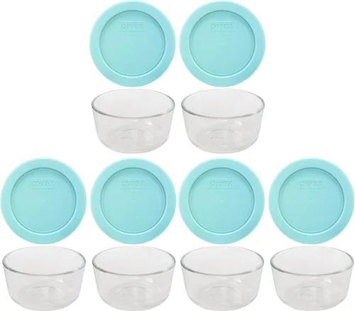 Pyrex 7202 - Tazón de vidrio de 1 taza y tapa verde polvo de jade 7202 (paquete de 6) - Fabricado en Estados Unidos