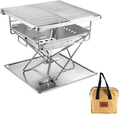 Miniatura 13 de CAMPINGMOON Hoguera Portátil de Acero Inoxidable Plegable para Fogata, Parrilla de Leña y Carbón para Estufa de Camping, Cocina al Aire Libre