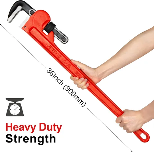 Miniatura 5 de Jetech Llave de tubo recta resistente de 36 pulgadas, llave de plomero de aluminio ajustable con mandíbula de gancho flotante, mango rojo resistente