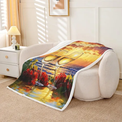 Miniatura 3 de Manta de franela champán para todas las estaciones, romántica manta de cama de vino tinto para decoración del hogar kawaii, manta de feliz día