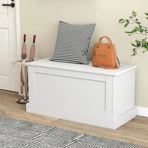Miniatura 2 de LOKO Baúl de almacenamiento de 35.5 pulgadas, caja de almacenamiento superior con bisagras de metal, banco de almacenamiento de madera con puntal