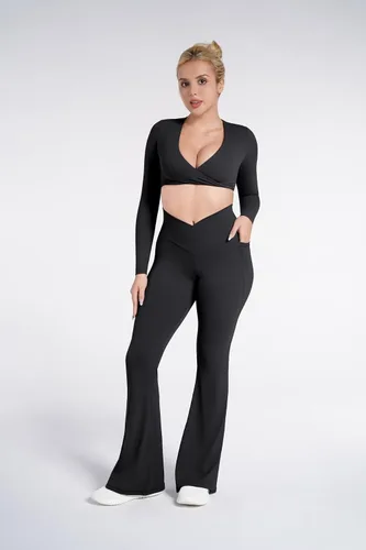 Miniatura 6 de Sunzel Leggings acampanados, pantalones deportivos y cruzados para yoga, con control de abdomen, cintura alta y piernas anchas