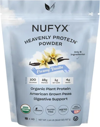 NUFYX® • Heavenly Protein® Powder • Los mejores guisantes cultivados en Estados Unidos 100% orgánicos del mundo • Vegano • Sin gluten • Bajo en