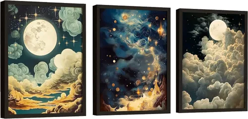 EXCOOL CLUB Decoración de pared de estrella celestial, póster vintage celestial de 12 x 16 pulgadas, decoración estética oscura de luna y estrellas,