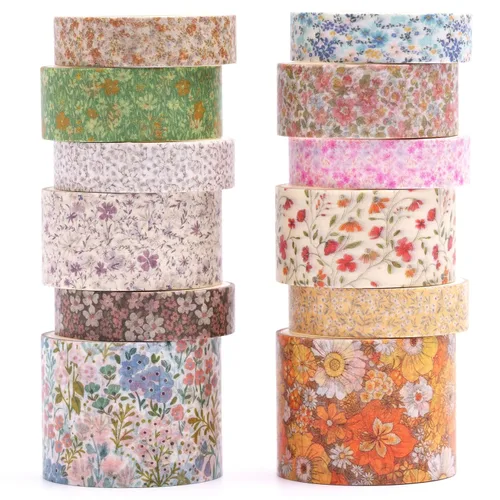 Miniatura 11 de 12 rollos de cinta washi con flores, juego de cinta adhesiva artística floral, cinta decorativa de jardín en flor para manualidades, niños, álbumes