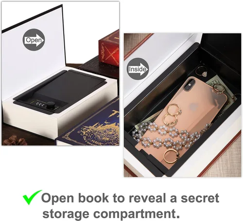 Miniatura 6 de Caja de almacenamiento segura para libros de desviación con páginas reales, combinación de cerradura y llave, caja fuerte para guardar dinero, cajas