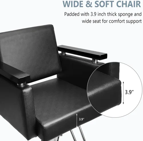 Miniatura 10 de OmySalon Silla hidráulica para peluquería, silla de peluquería moderna con base cuadrada y reposapiés, giro de 360 grados, equipo de spa de belleza