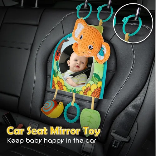 Miniatura 2 de Lynncare Juguete para Asiento de Automóvil, Espejo Juguete para Bebé Orientado Hacia Atrás, Centro de Actividades de Viaje para Bebé con Juguetes