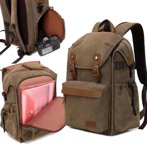 Miniatura 8 de Mochila para cámara; Bolso profesional para cámara UAV; Mochila de gran capacidad para fotografía, mochila de lona para cámara (gris)