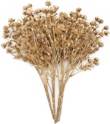 Miniatura 18 de Plantas artificiales Golden Baby Breath Gypsophila, para decoración de Navidad, plantas falsas, arbustos de helecho, arbustos sintéticos, Aliento