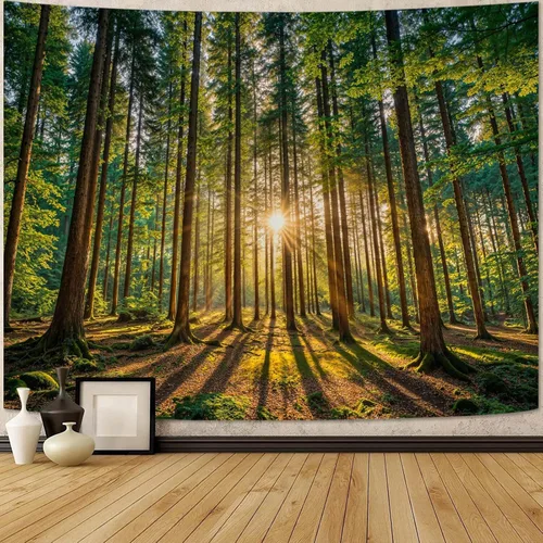 Miniatura 42 de Zussun Tapiz de Bosque Natural de Montaña Tapiz Verde de Pino Luz Solar Selva para Dormitorio Estético Planta Paisaje de Montaña Tapices Pequeños