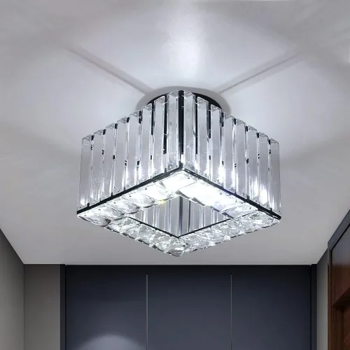 Miniatura 9 de Moderna lámpara de techo de cristal, iluminación semiempotrada con acabado dorado LED con base E26/27 para dormitorio, entrada, vestíbulo, pasillo