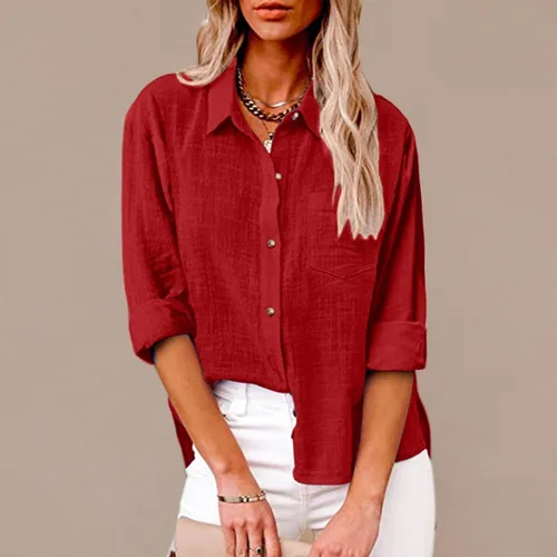 Miniatura 58 de SMIDOW Camisa de algodón y lino con botones para mujer