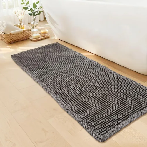 Miniatura 25 de Tapete de baño estilo gofre, tapete de baño bohemio, antideslizante, lavable, súper absorbente y de secado rápido, tapetes de baño pequeños, Caqui