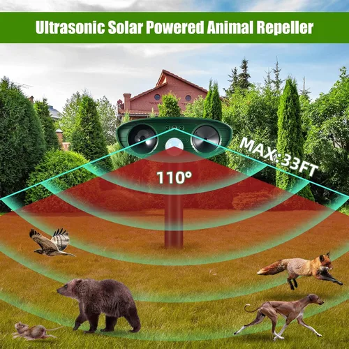 Miniatura 3 de Paquete de 2 repelentes solares ultrasónicos de animales para exteriores, ardillas, ciervos, dispositivos repelentes con sensor de movimiento