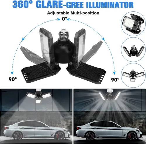 Miniatura 2 de Aoretic Luces LED para garaje, 1 paquete de 80 W, 8000 lm 6500 K, luz LED de tienda con 3 paneles deformables, luz de granero de sótano, luces