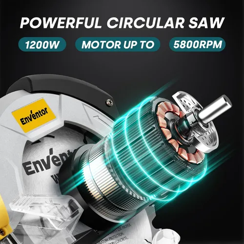 Miniatura 3 de Enventor - Sierra circular de 7-1/4 pulgadas, sierras eléctricas con motor de cobre puro de 10A y guía láser, sierras de 2 hojas (40T/24T), ángulo