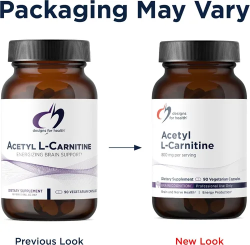 Miniatura 4 de Designs for Health Cápsulas de acetil L-carnitina de 800 mg – Apoyo cerebral energizante – sin OMG, suplemento vegetariano de acetil L-carnitina HCl